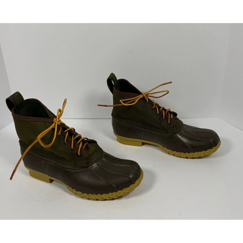 LL Bean 6 Inch Canvas Bean Boots Olive Green Brown Camo Duck Boots Mens 8 M